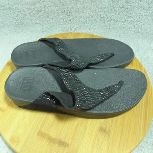 Fitflop Incastone Black Wedge Thong Beaded Sandals Woman's Size 9 L85-001 - Picture 1 of 8