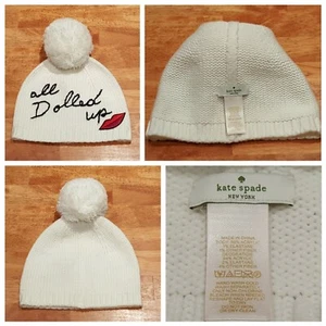 Cappello Kate Spade New York ALL DOLLED UP Pom Beanie in maglia bianco misto acrilico  - Foto 1 di 8