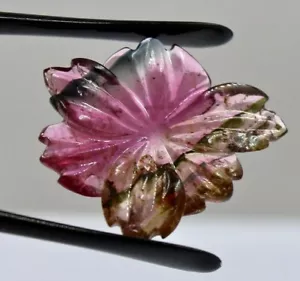 Natural Multi Tourmaline 16 Ct Carved Flower Gemstone For Ring Pendant - Picture 1 of 6
