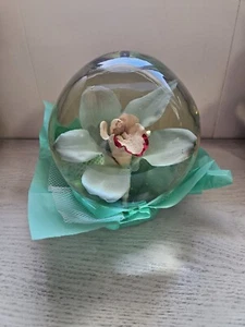 Bill Doran Mexico ORCHID Flower Globe Preserved Decor 7" Teal Green Clear Gorg!! - Picture 1 of 6