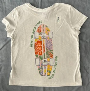 Old Navy Girls 8 Medium Kids T-shirt Skater White Skateboard NWT M - Picture 1 of 7