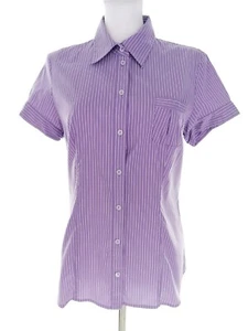 Mexx Size 38 Purple Buttoned Shirt Blouse Short Sleeve Stripes Pockets - Picture 1 of 5
