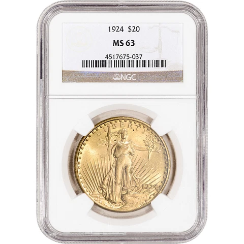 1924 US Gold $20 Saint-Gaudens Double Eagle - NGC MS63 Cover