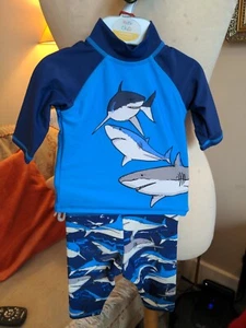 Mini Club Boys Shark Beach Set 2 Piece Sun Suit Shorts & Top Swim Baby 3-6 Month - Picture 1 of 6