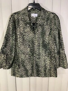 Erin London Damenjacke Größe L grün Animalprint mit 3/4 Puffärmeln - Bild 1 von 14