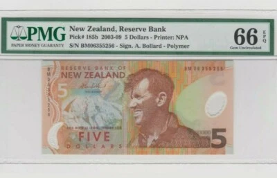 2003 -09 New Zealand 5 Dollars PMG66 EPQ GEM UNC @ P-185b ‘Polymer‘ - Image 1 of 2
