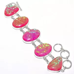 Pink Triplet Fire Opal Gemstone 925 Sterling Silver Bracelet 7-8" q006 - Picture 1 of 6