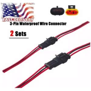 2 Set 18AWG Waterproof 3 Way 3 Pin Plug Electrical Wire Connectors for Car, Boat - Picture 1 of 9