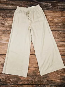 NWT $268 MAX STUDIO Pants Sz M Linen/Rayon Wide Leg Elastic Waist Pockets Beige - Picture 1 of 10