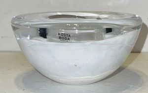 White Swirl Kosta Boda Bowl Sweden 4.5” RD Original Label. Clear Glass EUC - Picture 1 of 9