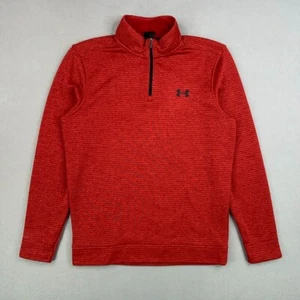 Under Armour Pullover Mens Small Red Stripe Storm Sweater Fleece 1/4 Zip Golf - Picture 1 of 15