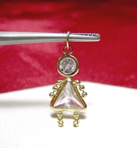 14K GELBGOLD KRISTALL APRIL GEBURTSSTEIN KLEINES MÄDCHEN KIND KINDER CHARM ANHÄNGER - Bild 1 von 3