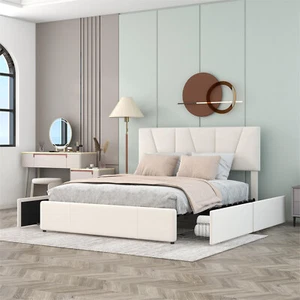 MERAX® Polsterbett 160x200 Doppelbett Plattform Bett mit Bettkasten 4 Schubladen - Bild 1 von 11