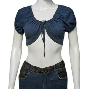 Le Lis Collection Super Crop Top Tie Front Top Navy - Picture 1 of 5
