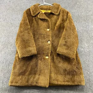 VINTAGE Faux Fur Coat Womens L? Brown Jacket Quilted Lined Three Button Sear 60s - Picture 1 of 14