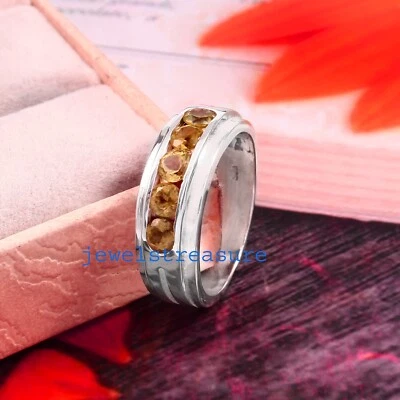 Piedras preciosas de citrino natural con anillo de plata de ley 925 para hombre #5 Foto 1 de 4