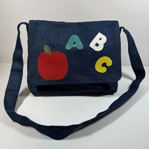 Denim Handmade Preschool Messenger Travel Bag Child size ABC Apple Teacher Purse - Picture 1 of 20