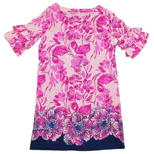 Lilly Pulitzer Sorrento Dress Girls L 8-10 Coral Reef Flamingle Flamingo Pink - Picture 1 of 9
