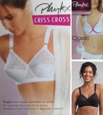Reggiseno PLAYTEX CRISS CROSS 165 senza ferretto bianco nero beige coppa B C D. - Immagine 1 di 4