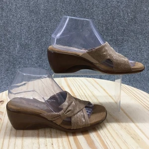 Aerosoles Sandals Womens 7.5 On Deck Casual Slip On Wedge Slide Brown Fabric - Picture 1 of 19