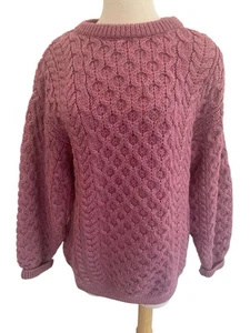 Suéter Pescador de Lana Cladyknit Púrpura M Cable Cesta Tejido Hecho en Irlanda - Imagen 1 de 4