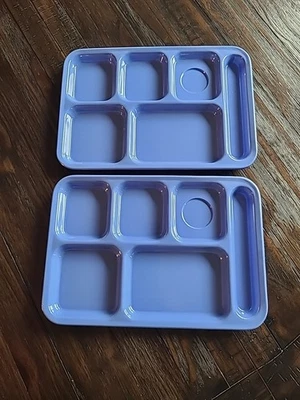 Vintage TV Tray Divided Plate School Ever Unison Melamine Set Of 2 Blue - Image 1 of 3