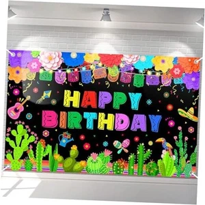  Fiesta Birthday Party Banner Mexican Fiesta Happy Birthday Backdrop Mexican  - Picture 1 of 7