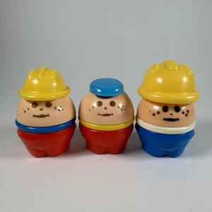 Vintage Little Tikes Chunky People Lot Construction Yellow Blue Hat 2.25" 1.75" - Picture 1 of 13