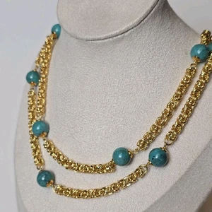 Bronzo Italia 36" Solid Brass Chain Necklace Genuine Turquoise MILOR Italy QVC - Picture 1 of 24