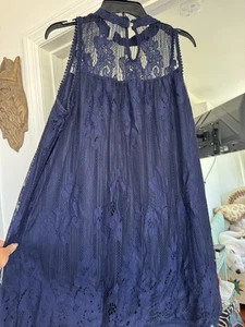 Xhilaration Junior’s ärmelloses A-Linien-Kleid mit Blumenspitze Overlay Gr. XL blau - Bild 1 von 8