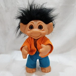 Vintage 1977 Thomas Dam 9" Troll beweglicher Arm schwarzes Haar Filz Norfin Dänemark 604 - Bild 1 von 9