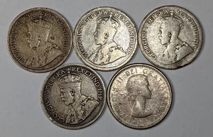 Canadian Silver Dimes 5 Different Date - Picture 1 of 3