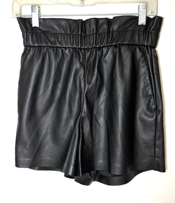 Pantalones Cortos Express Cintura Alta Talla Pequeña Imitación Cuero Cintura Elástica 3.5" Entrepierna Foto 1 de 4