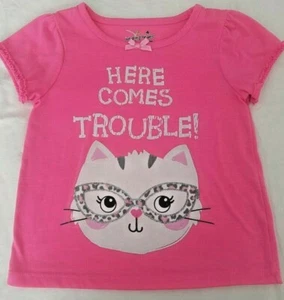 Jumping Beans Pink w/ Cat Short Sleeve T-shirt Girl's Size 4 - Picture 1 of 3