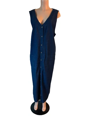 Westbound II - 2X Dark denim button front sleeveless long maxi dress 100% cotton - Image 1 of 4