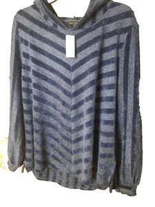 Lane Bryant Hooded Pullover Women's Size 18 / 20 Long Sleeve Blue Stripe Top - Picture 1 of 7