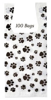 NEW ... 100  Paw Print Plastic T-Shirt Bags PUPPY or KITTEN  22" L x 11" W - Изображение 1 из 2