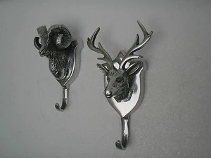 Aluminium wall mount Deer head & Aries coat hook set of 2 pcs au - Picture 1 of 2
