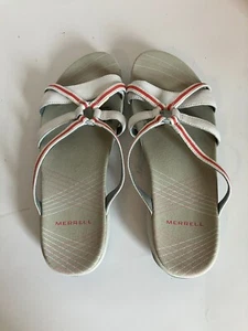 Merrell Womens Sz 10 Camellia White Leather Cayenne Strip Slides Slip On Sandals - Bild 1 von 6