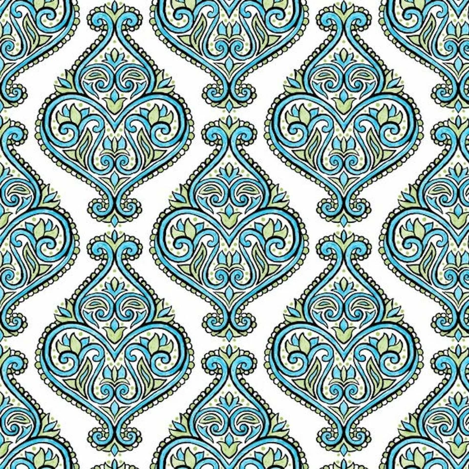 Blank Quilting 9653-01 Mandala Tango Damask White Cotton Fabric By The Yard - Image 1 of 1