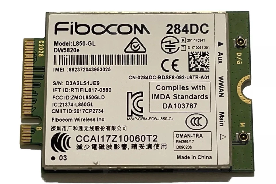 Nuevo módulo de tarjeta Dell DW5820e Fibocom L850-GL LTE/WCDMA 4G WWAN 284DC Foto 1 de 2
