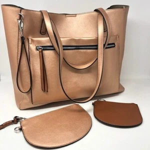 Mondani Celia Extra Large Tote Handbag 3pc Rose Gold NWT Retail $128 - Picture 1 of 9