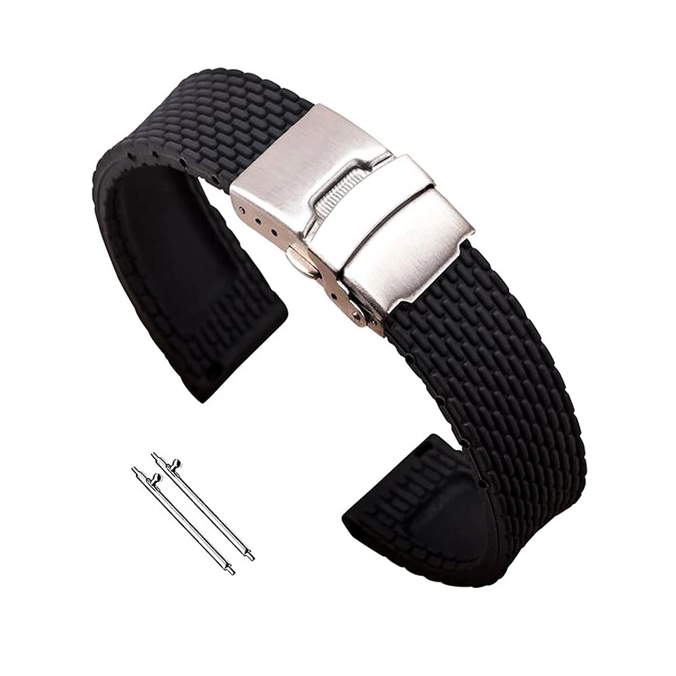 Quick Release Silicone Rubber Watch Strap Band Deployant Clasp 18 20 22 24mm - Image 1 of 1