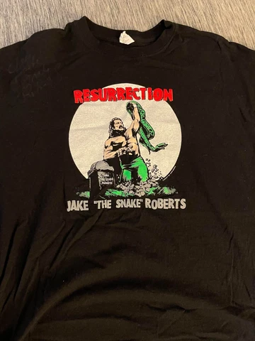 AUTOGRAPHED Jake the Snake Roberts Black T-shirt 2XL WWF WWE WCW Vintage Cover