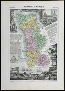 1869 - Manche - Carte géographique ancienne de Levasseur - Gravure Normandie - Bild 1 von 3