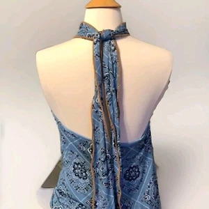Judith March Halter Bandana Dress Stretchy Paisley Hippie Boho Blue Mini Y2k S - Bild 1 von 9