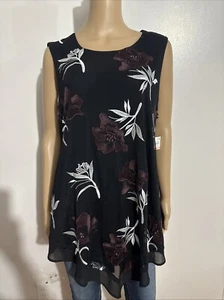 ALFANI PLUS Women's BLACK SLEEVELESS EMBROIDERED FLORAL BLOUSE 2X NEW! - Picture 1 of 12