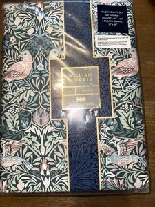 WILLIAM MORRIS Home 3PC Queen Cotton Duvet Cover Set Bird Dark Mineral - Picture 1 of 6