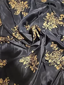 Tela floral negra dorada tafetán nítido? "Vestido especial de novia 38,5"" de ancho x 1,5 yardas" - Imagen 1 de 5