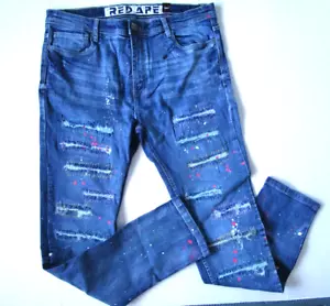 Jeans Red Ape Uomo 38x32 Blu Vernice Anticata Splatter Streetwear Skateboard Nuovo con etichette - Foto 1 di 16